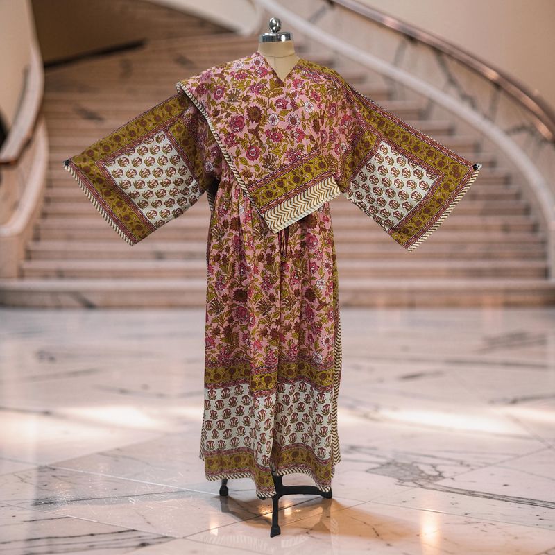 L-XL Anam Printed Cotton Dress 57" Long Jalabiya With Sheila JP