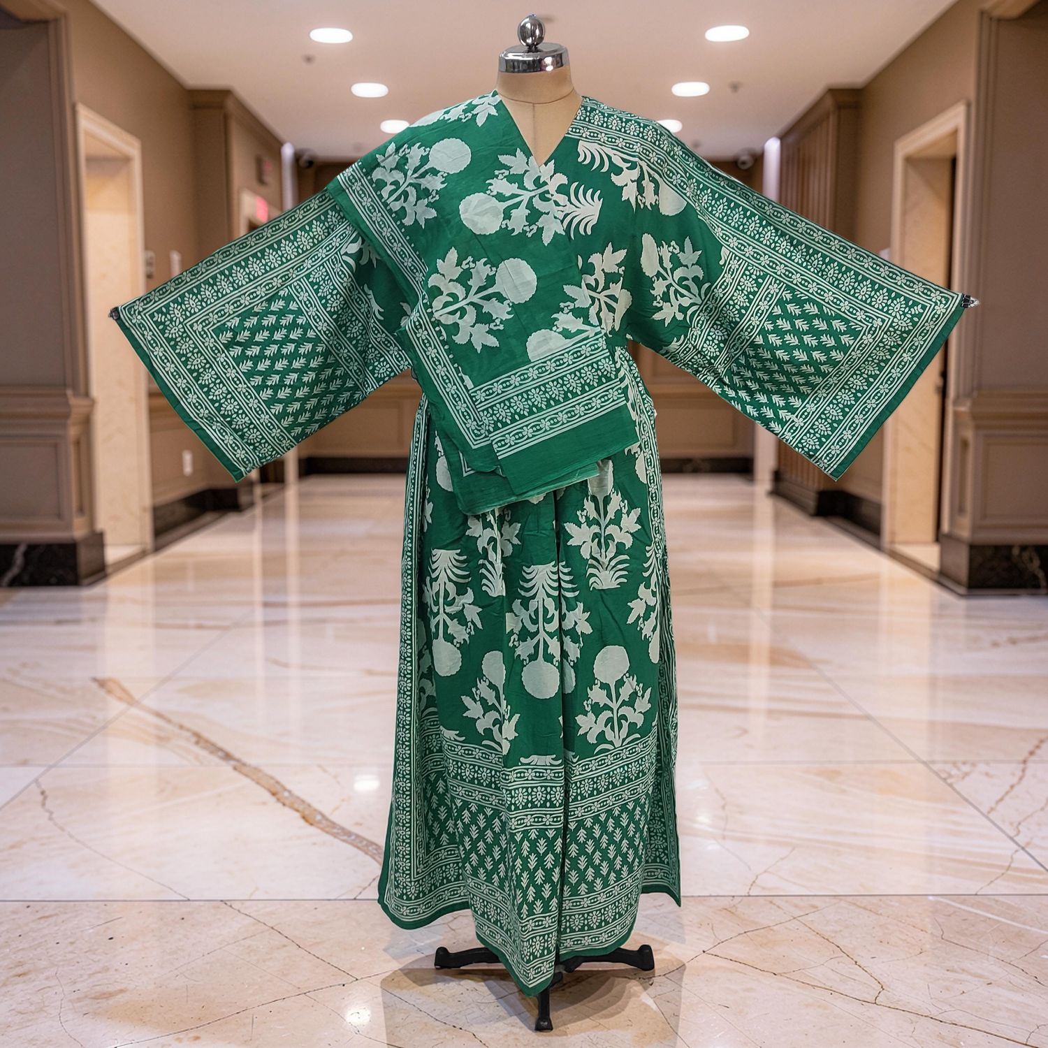 XS-S Anam Printed Cotton Dress 54" Long Jalabiya With Sheila JP
