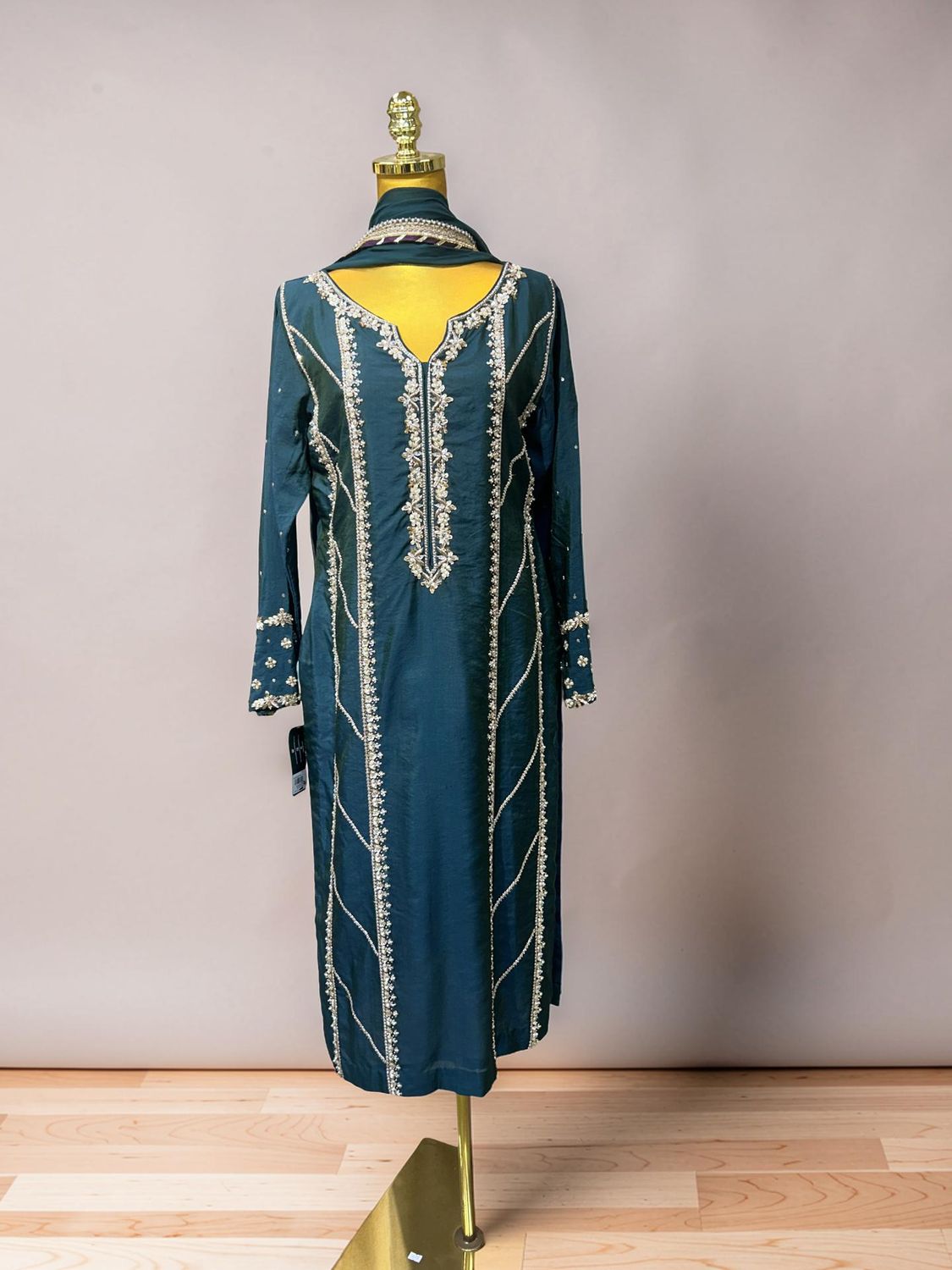 S-M Silhouette By Hina Two-Tone Silk 3 PCs Set