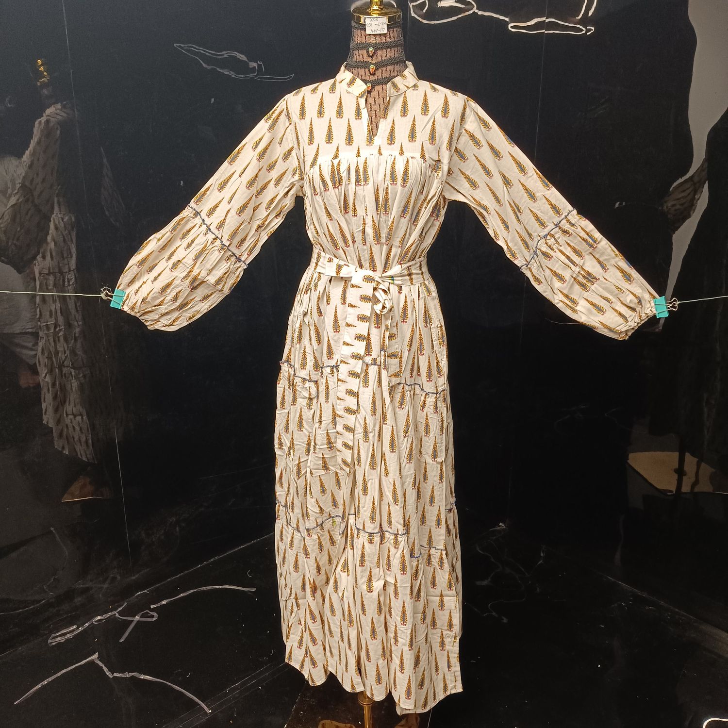 S-M Ziya Printed Cotton Dress 57'' Long Jalabiya