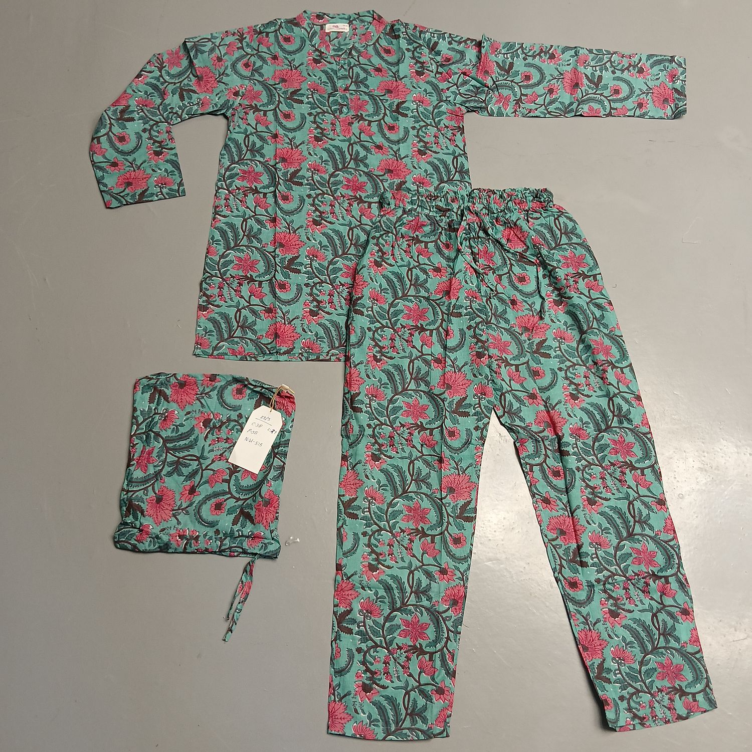 S/M Full Sleeves Stand Collar Neck Cotton Pajamas Set