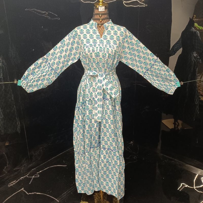 L-XL Ziya Printed Cotton Dress 57'' Long Jalabiya