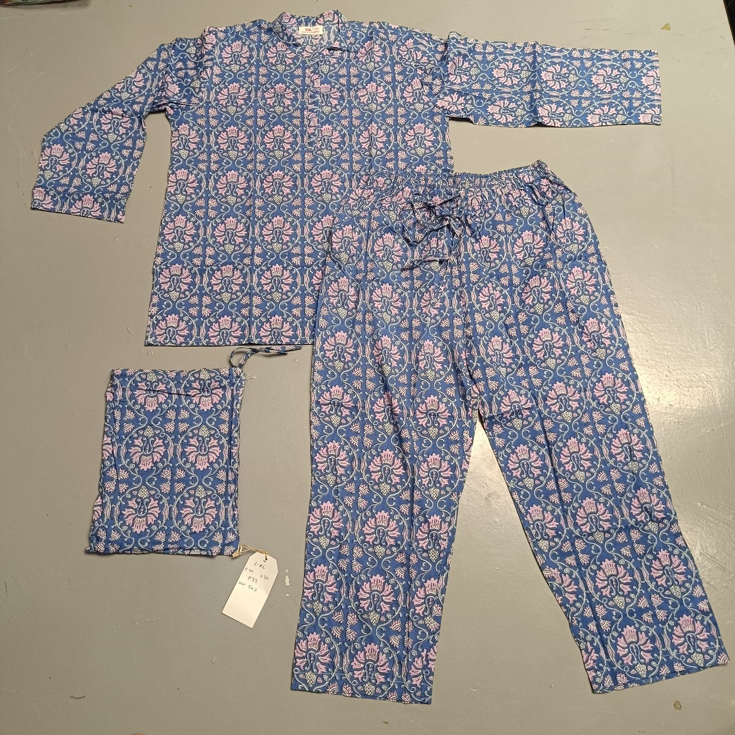 S/M Full Sleeves Stand Collar Neck Cotton Pajamas Set