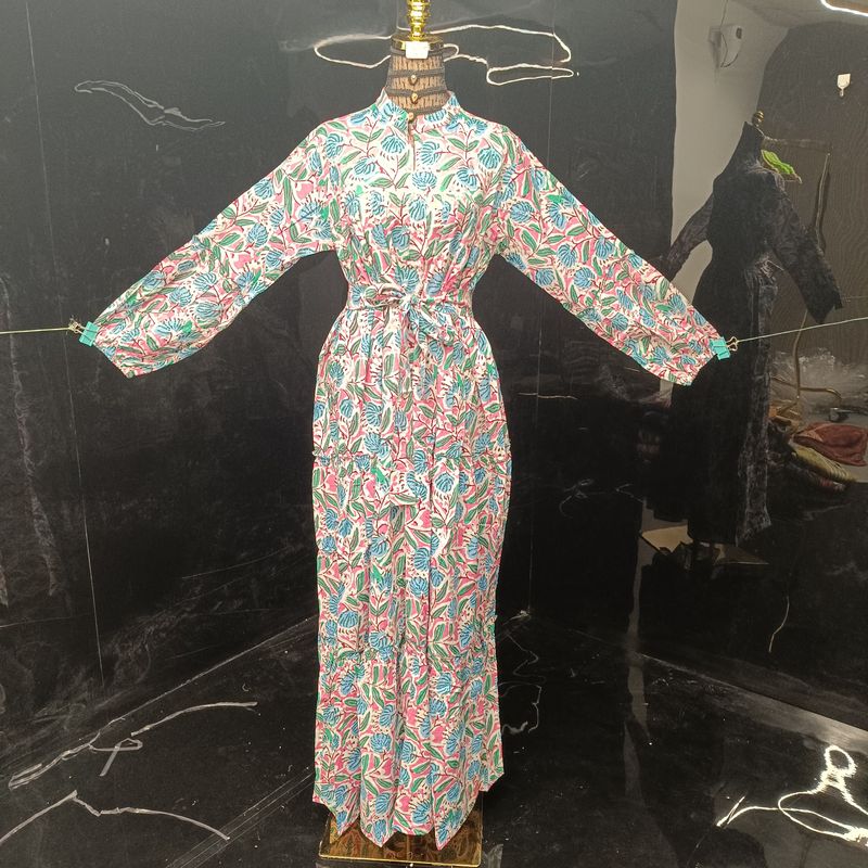 L-XL Ziya Printed Cotton Dress 57'' Long Jalabiya