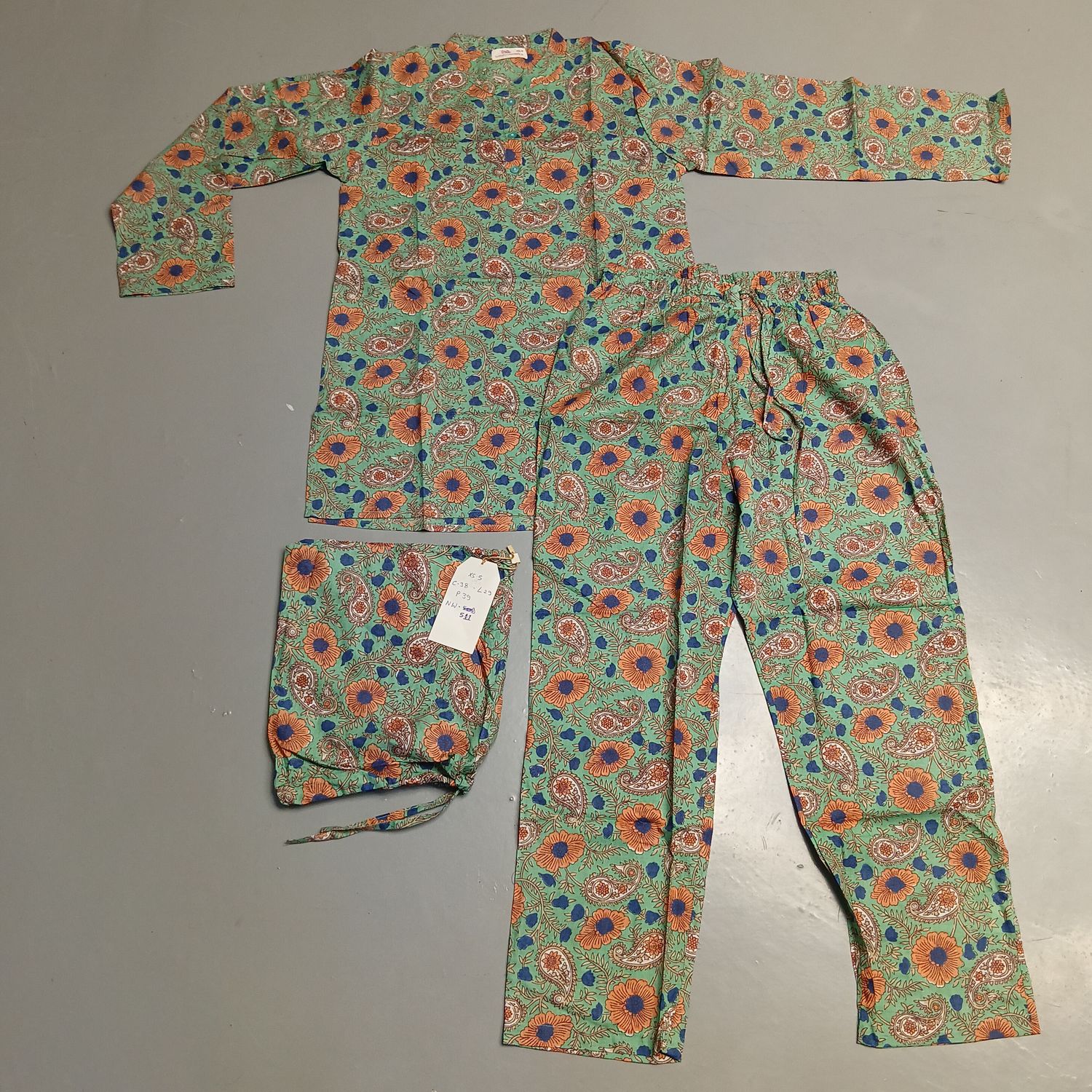 S/M Full Sleeves Stand Collar Neck Cotton Pajamas Set