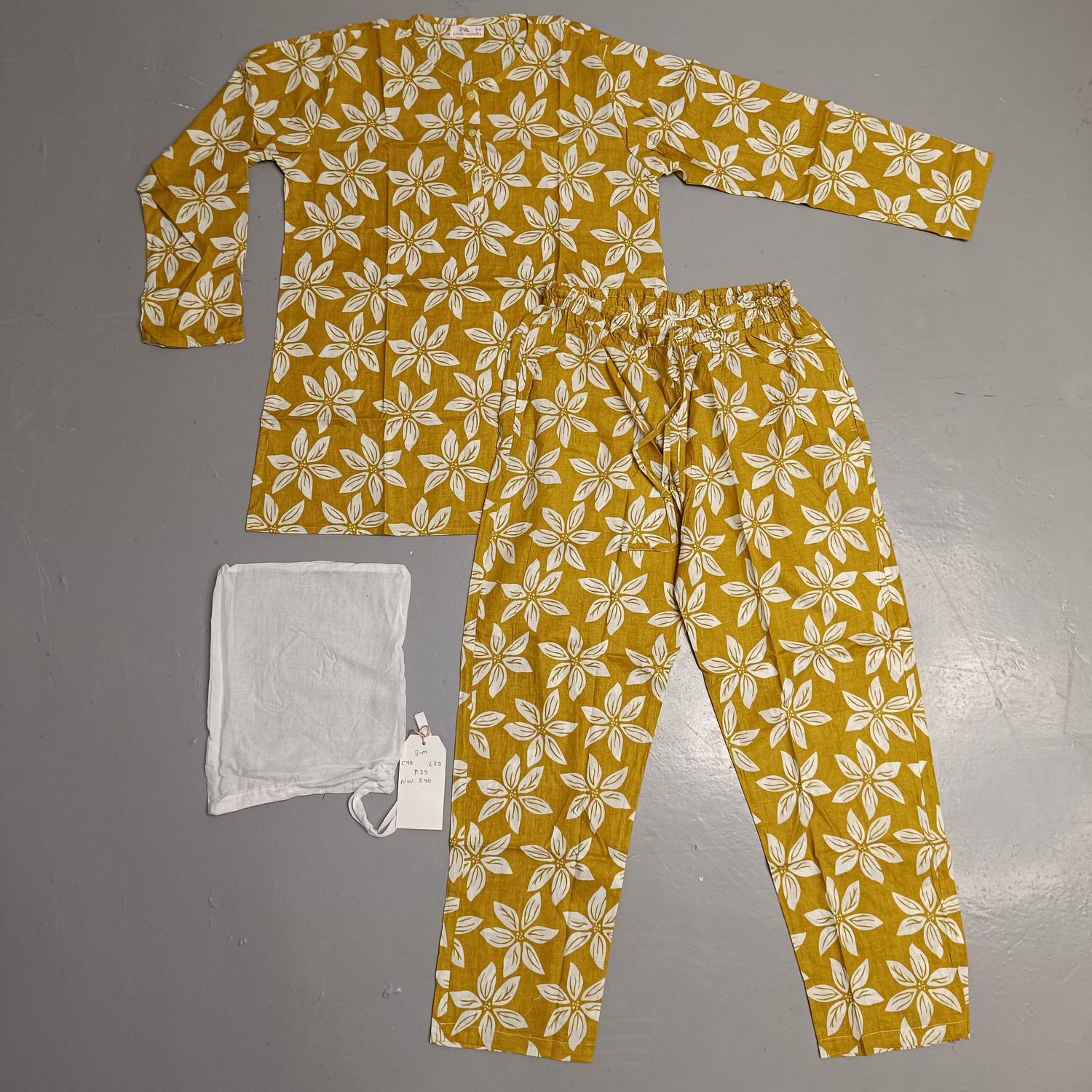 S/M Full Sleeves Stand Collar Neck Cotton Pajamas Set