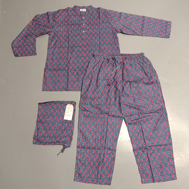 2XL-3XL Full Sleeves Stand Collar Neck Cotton Pajamas Set