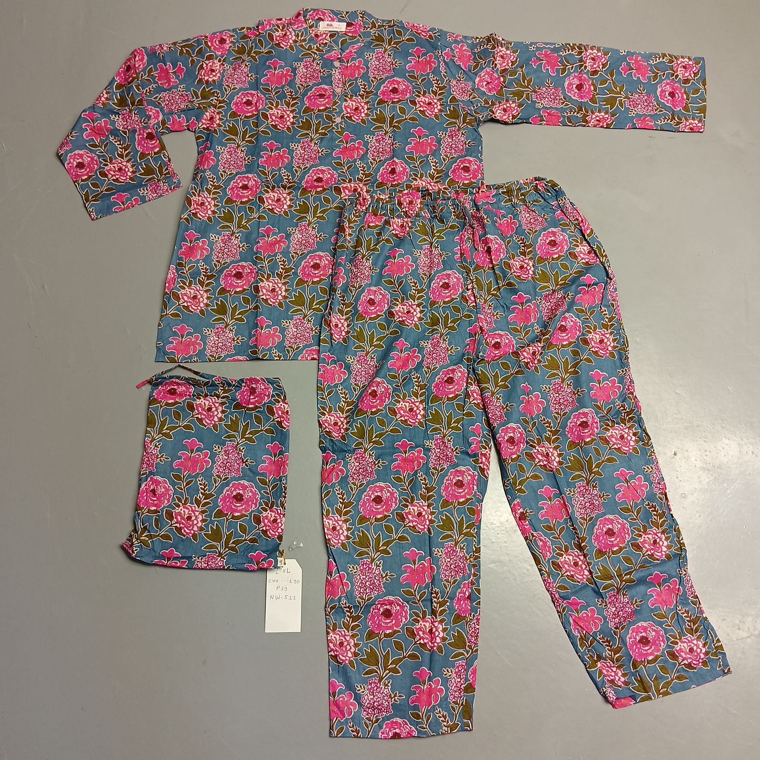 L/XL Cotton full sleeves Shirt Collar Neck Full Pajama Set