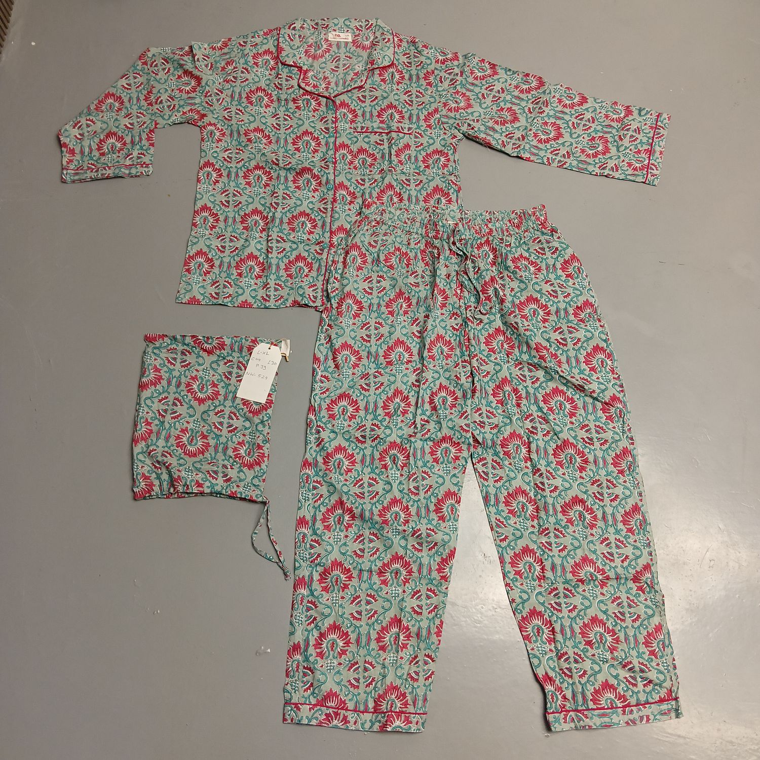 L/XL Cotton Pajamas Set full sleeves