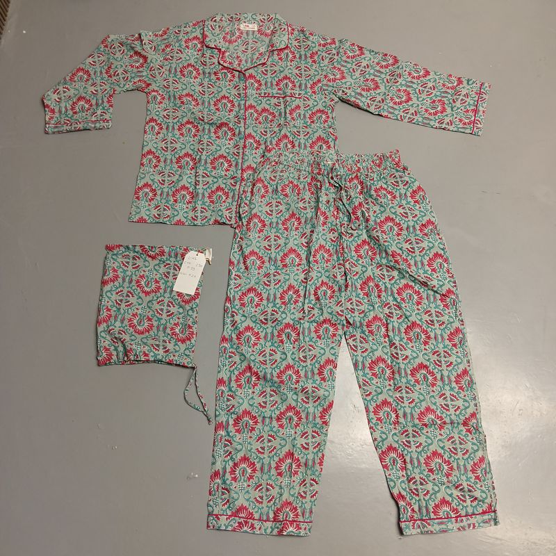 L/XL Cotton Pajamas Set full sleeves