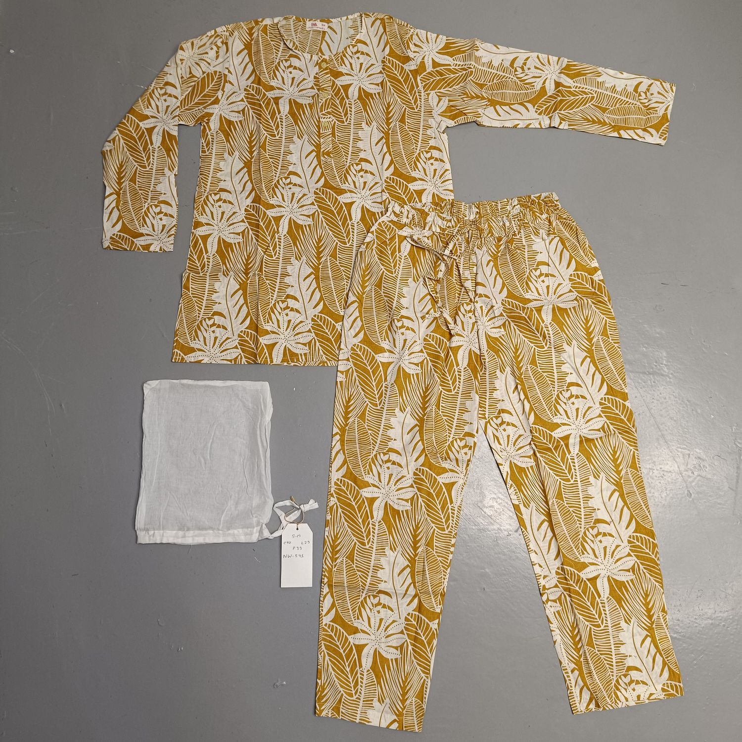 S/M Full Sleeves Stand Collar Neck Cotton Pajamas Set