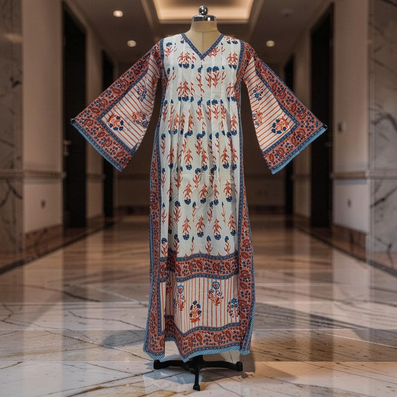 XS/S Amber Printed Cotton Dress 54" Long Jalabiya JP