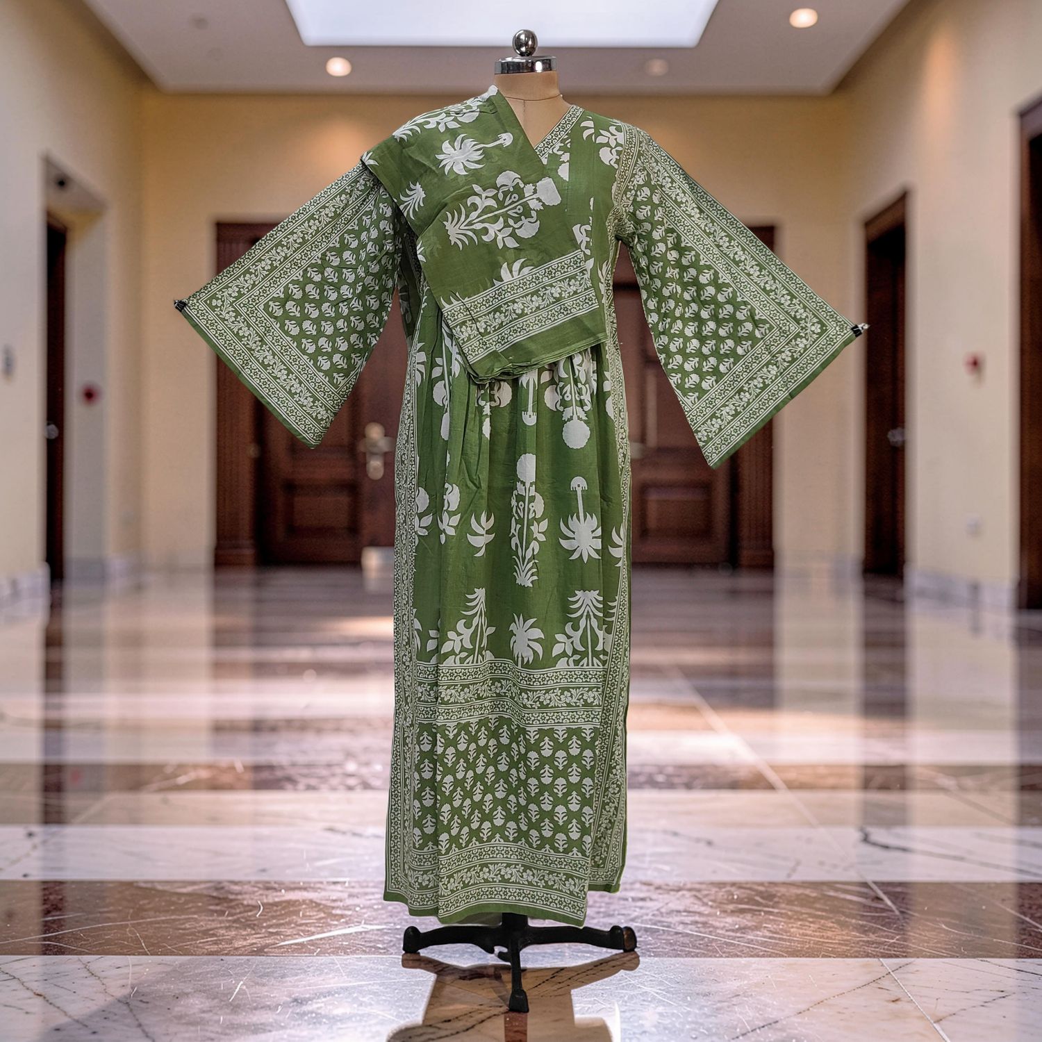 S-M Cotton Printed Amber Dress 57" Long Jalabiya With Sheila JP