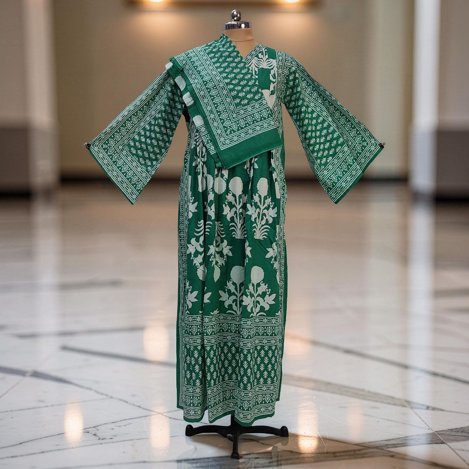 XS-S Cotton Printed Amber Dress 54" Long Jalabiya With Sheila JP