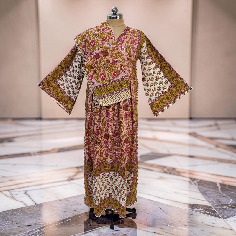 S-M Cotton Printed Amber Dress 57" Long Jalabiya With Sheila JP