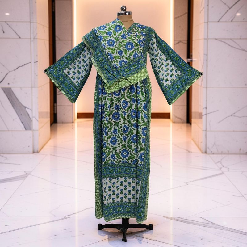 S-M Cotton Printed Amber Dress 57" Long Jalabiya With Sheila JP