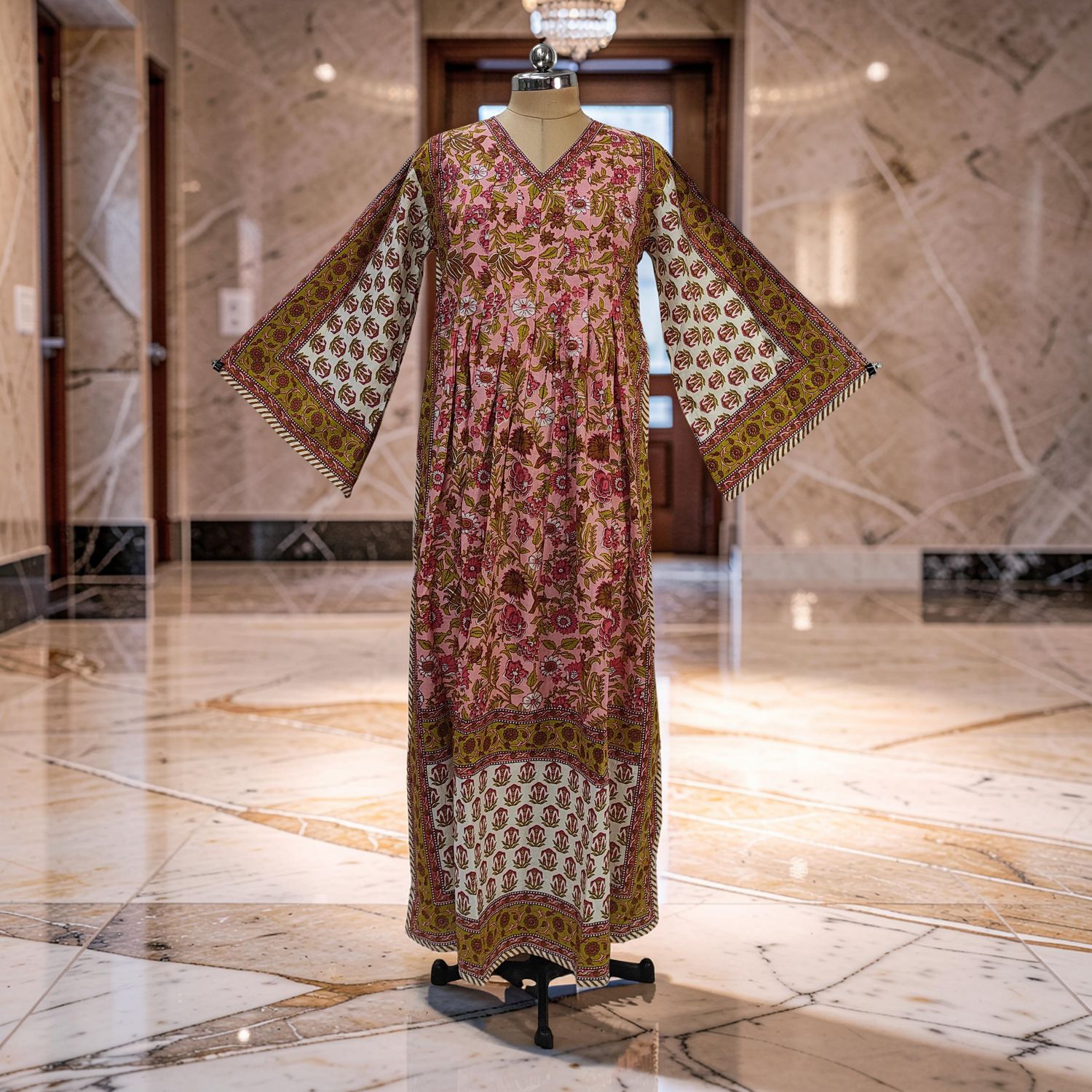S-M Amber Printed Cotton Dress 57" Long Jalabiya JP