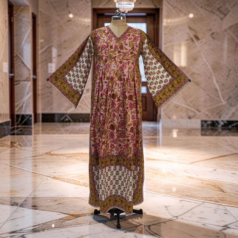 S-M Amber Printed Cotton Dress 57" Long Jalabiya JP