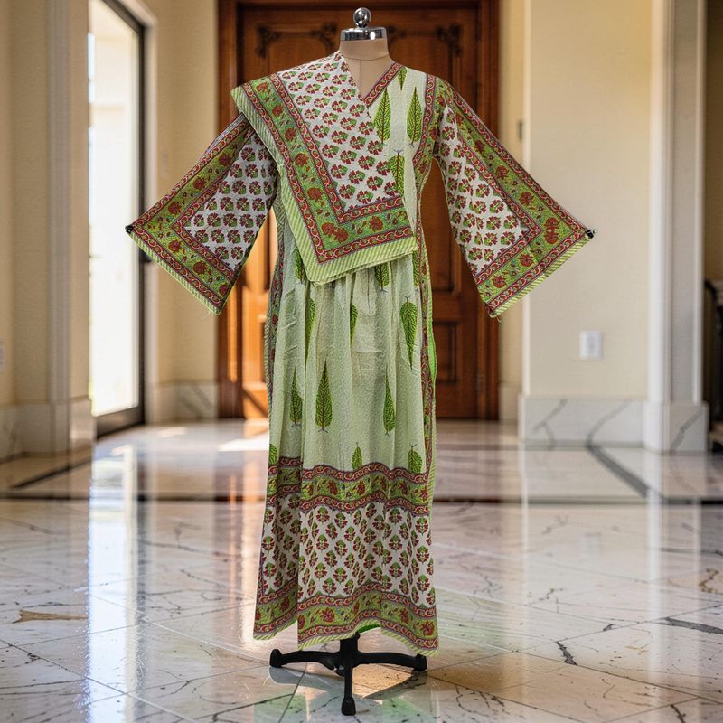 S-M Amber Cotton Printed Dress 57" Long Jalabiya With Sheila JP