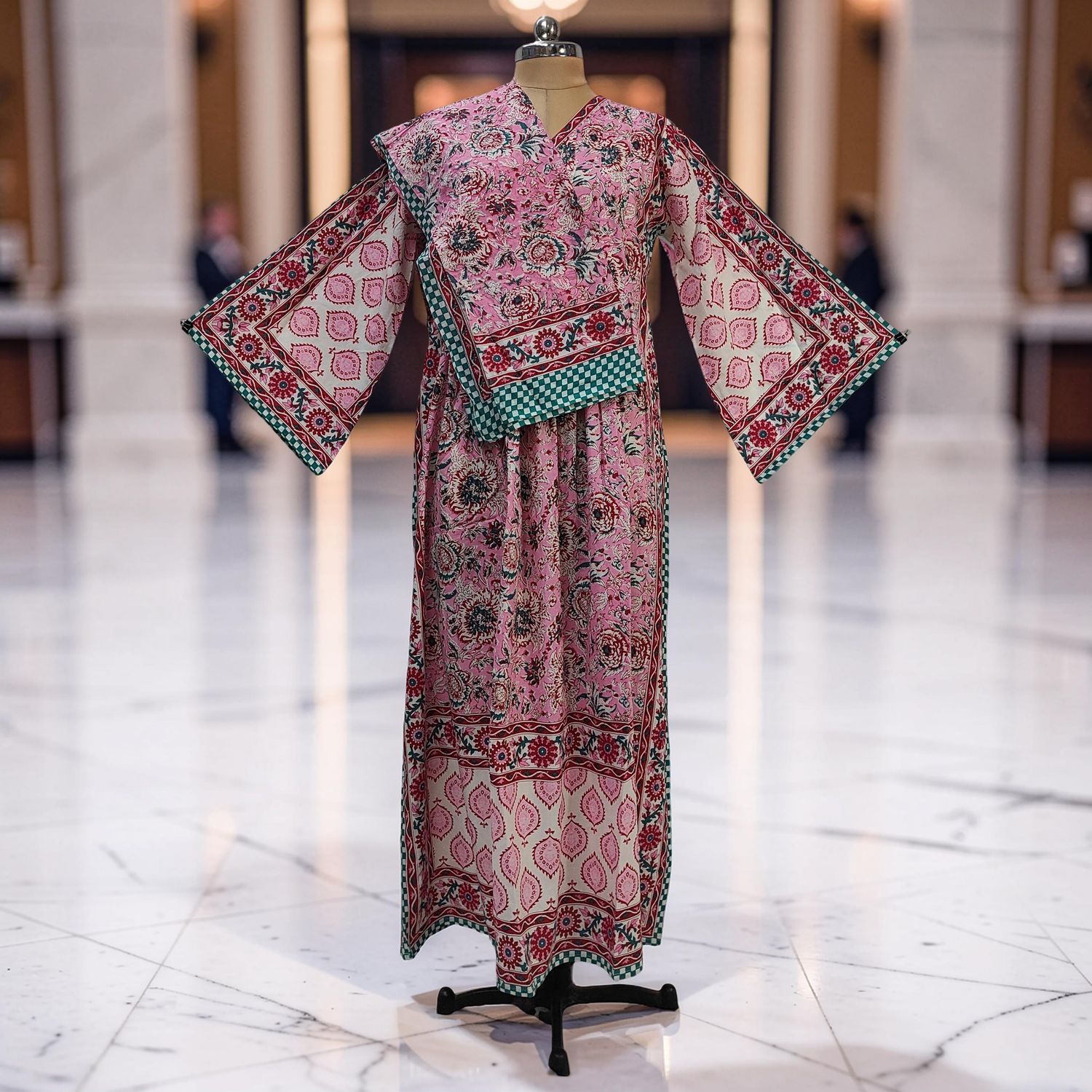 S-M  Amber Cotton Printed Dress 57" Long Jalabiya With Sheila JP