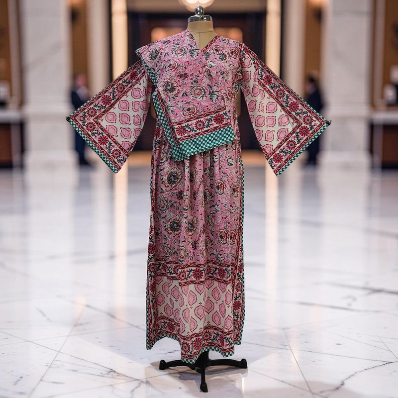 S-M  Amber Cotton Printed Dress 57" Long Jalabiya With Sheila JP