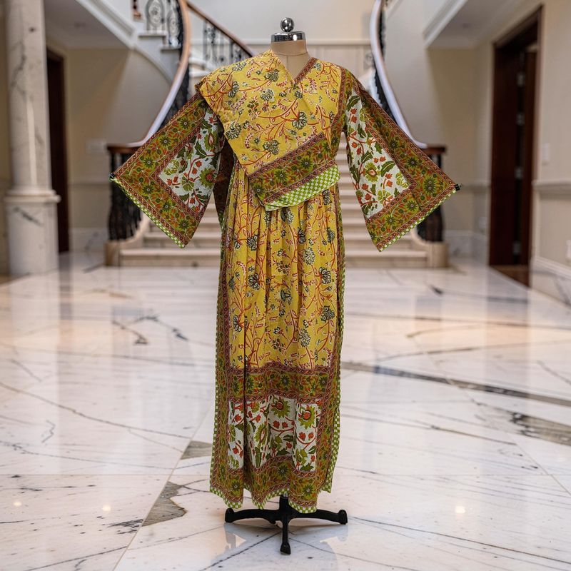 S-M  Amber Printed Cotton Dress 57" Long Jalabiya With Sheila JP