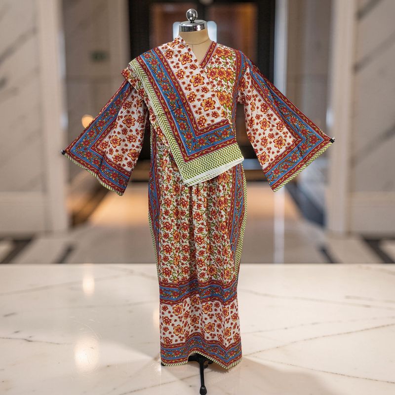 S-M Amber Cotton Printed Dress 57" Long Jalabiya With Sheila JP