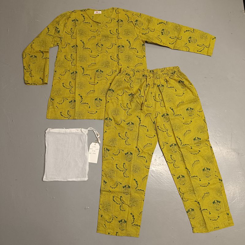 S/M Full Sleeves Stand Collar Neck Cotton Pajamas Set