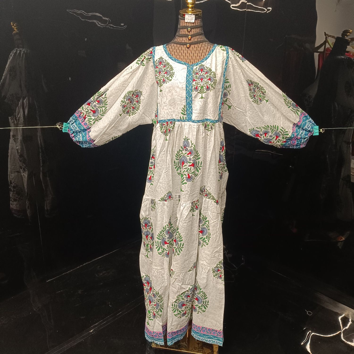 S-M Faiqa Printed Cotton Dress 57" Long Jalabiya