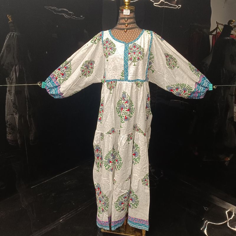 S-M Faiqa Printed Cotton Dress 57" Long Jalabiya