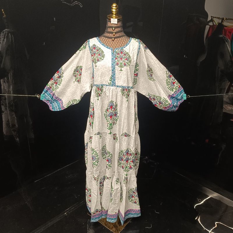 S-M Faiqa Printed Cotton Dress 57" Long Jalabiya