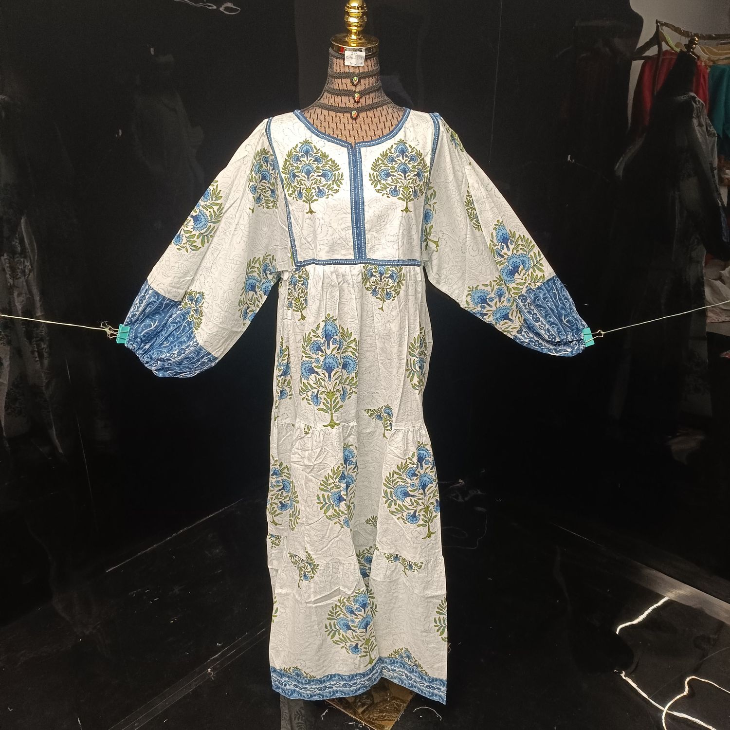 L-XL Faiqa Printed Cotton Dress 57" Long Jalabiya