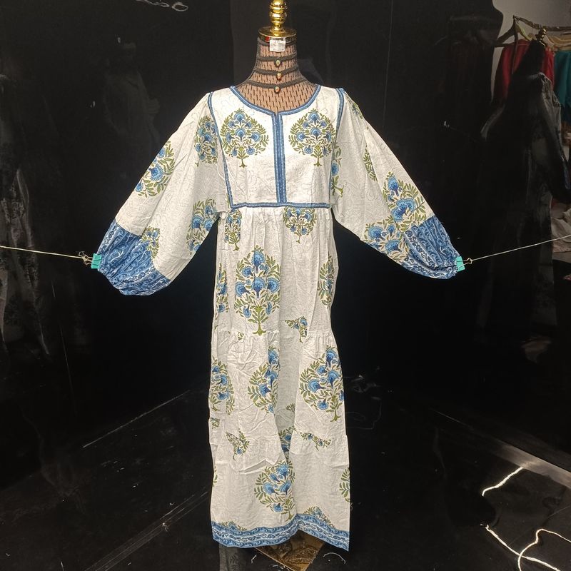 L-XL Faiqa Printed Cotton Dress 57" Long Jalabiya