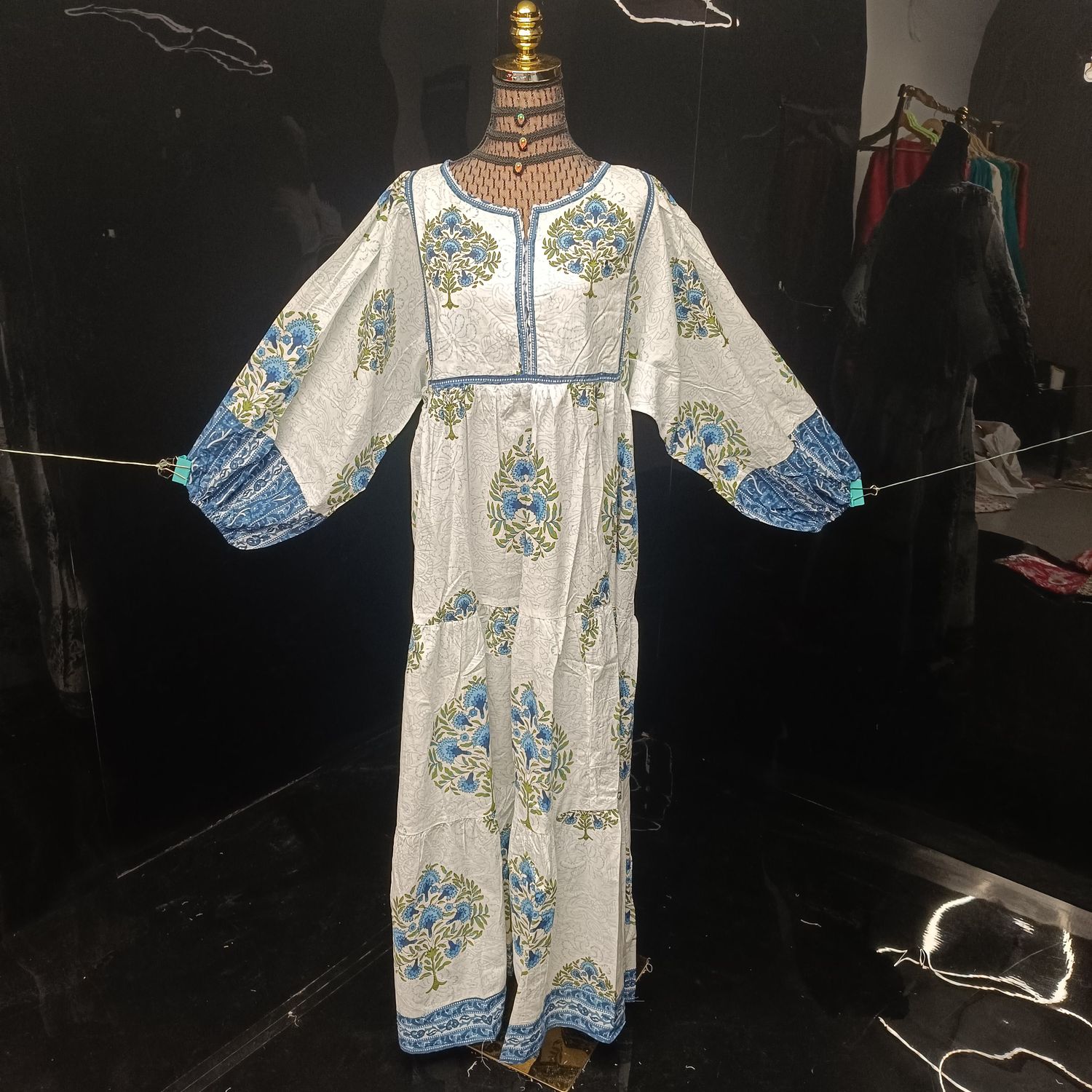 S-M Faiqa Printed Cotton Dress 57" Long Jalabiya