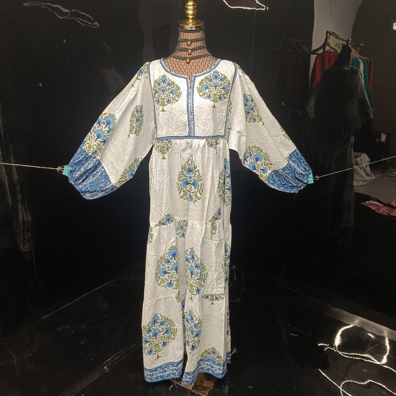 S-M Faiqa Printed Cotton Dress 57" Long Jalabiya