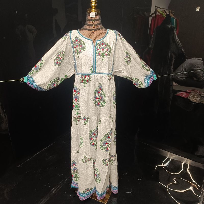 S-M Faiqa Printed Cotton Dress 57" Long Jalabiya