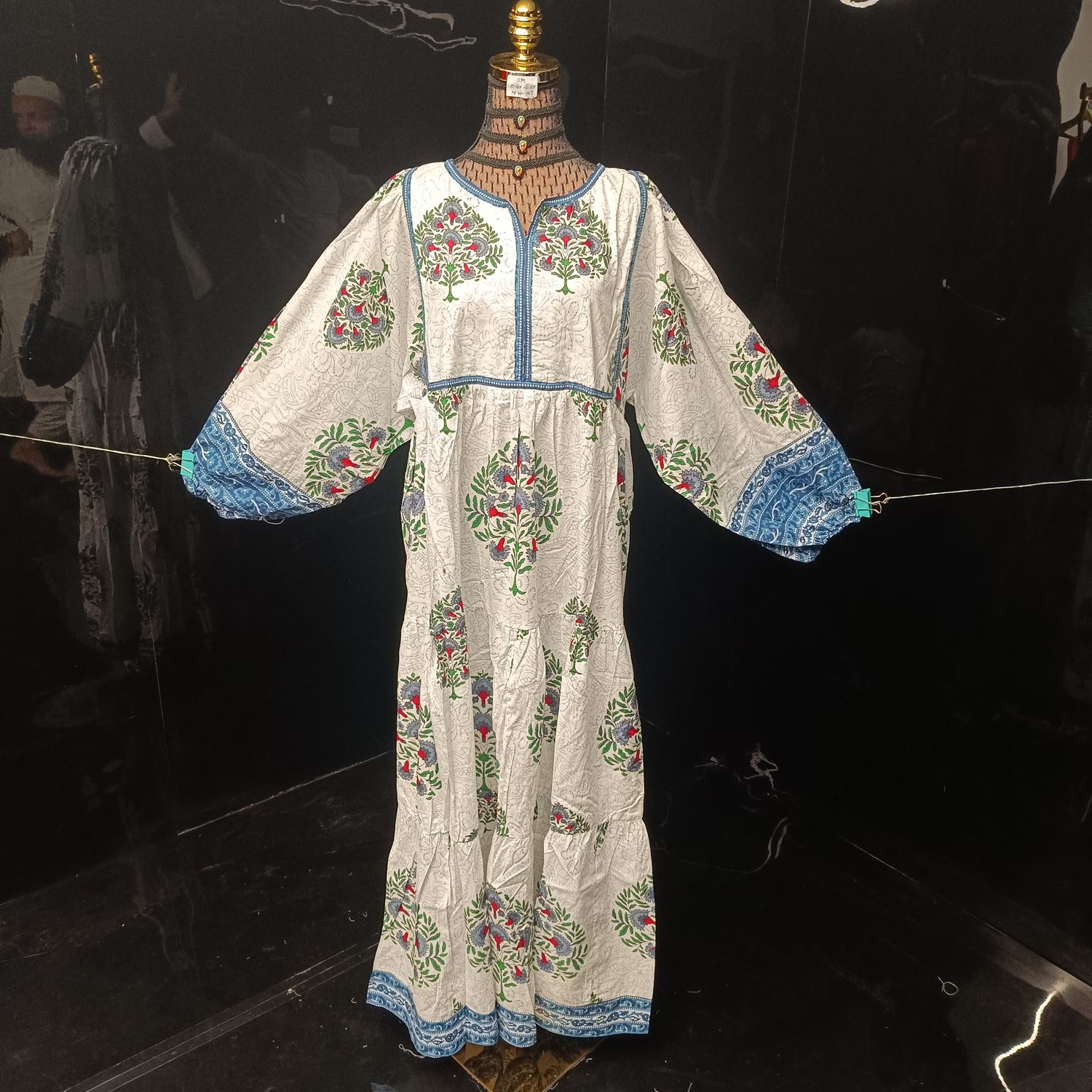 S-M Faiqa Printed Cotton Dress 57" Long Jalabiya