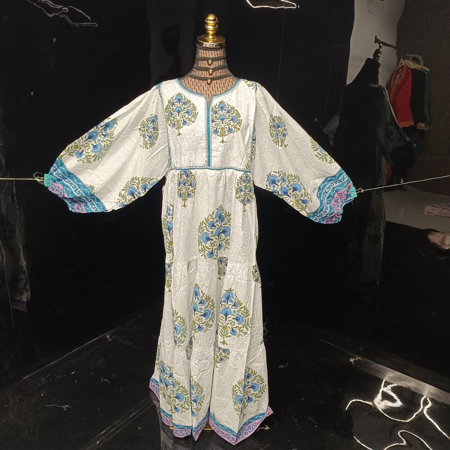 L-XL Faiqa Printed Cotton Dress 57" Long Jalabiya