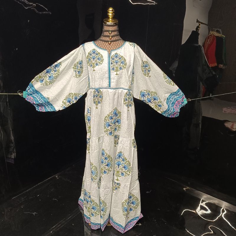 L-XL Faiqa Printed Cotton Dress 57" Long Jalabiya