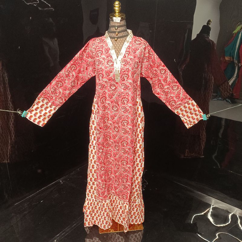 L/XL Safa Printed Cotton Dress 57" Long Jalabiya