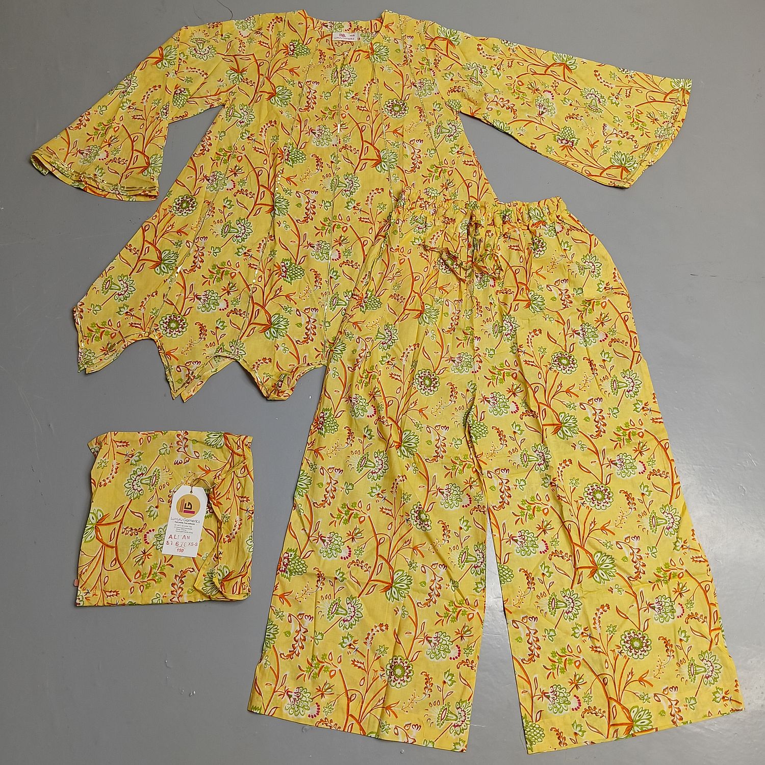 S/M Full Sleeves Round Neck Cotton Kurti Pajamas Set