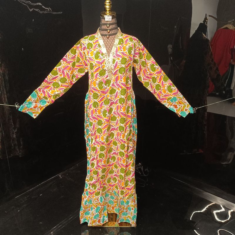S/M Safa Printed Cotton Dress 57" Long Jalabiya