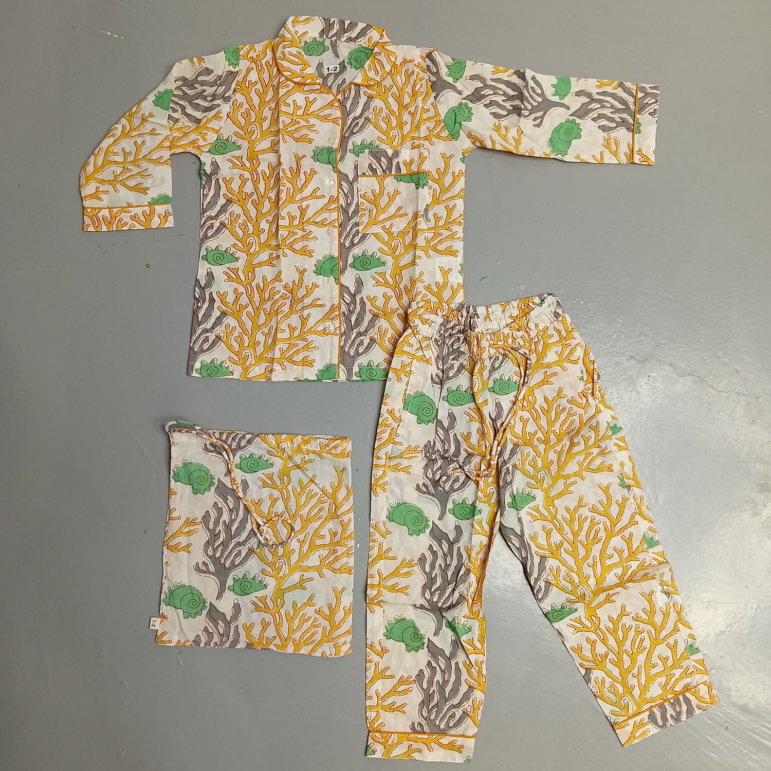 1-2 Year Cotton Full Sleeves Shirt Collar Neck Full Pajama Set