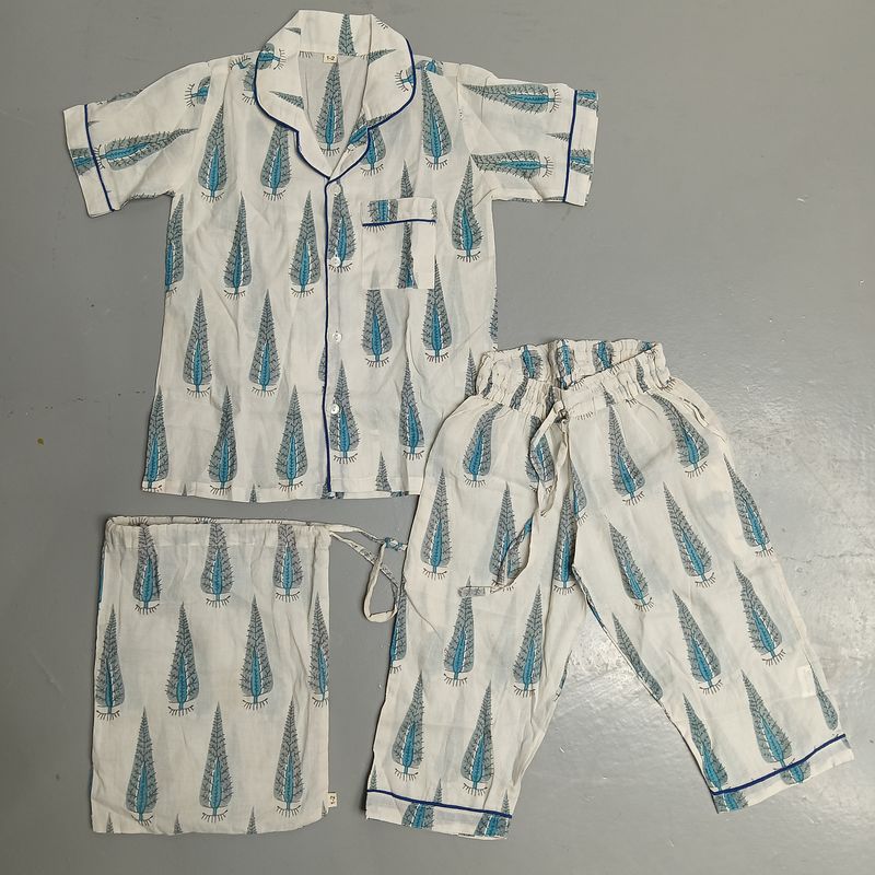1-2 Year Cotton Short Sleeves Shirt Collar Neck Full Pajama Set