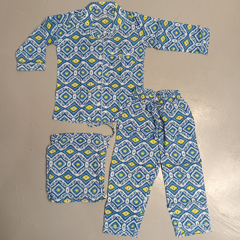 1-2 Year Cotton Full Sleeves Shirt Collar Neck Full Pajama Set