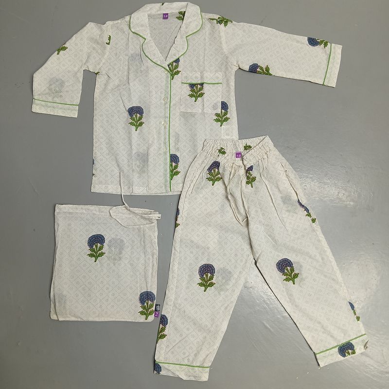 1-2 Year Cotton Full Sleeves Shirt Collar Neck Full Pajama Set