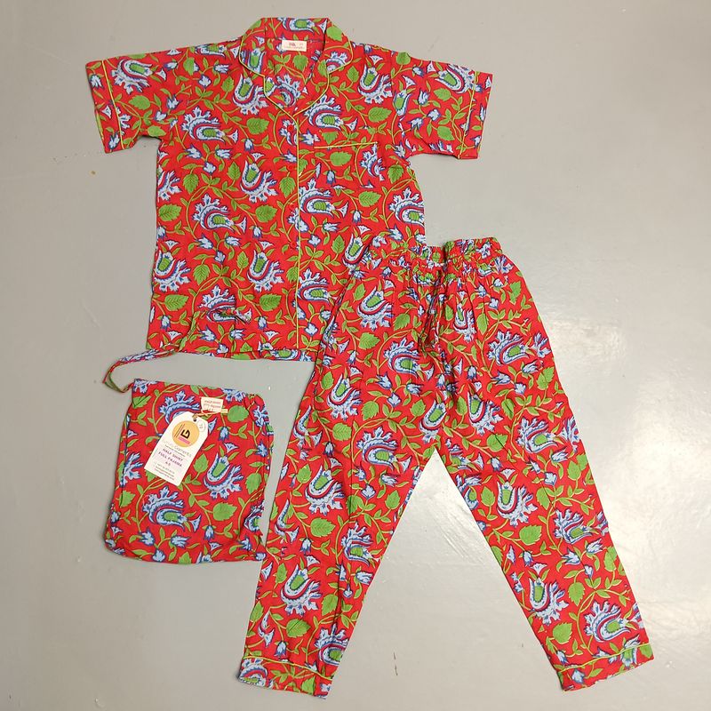 4-5 Year Cotton Short Sleeves Shirt Collar Neck Pajamas Set