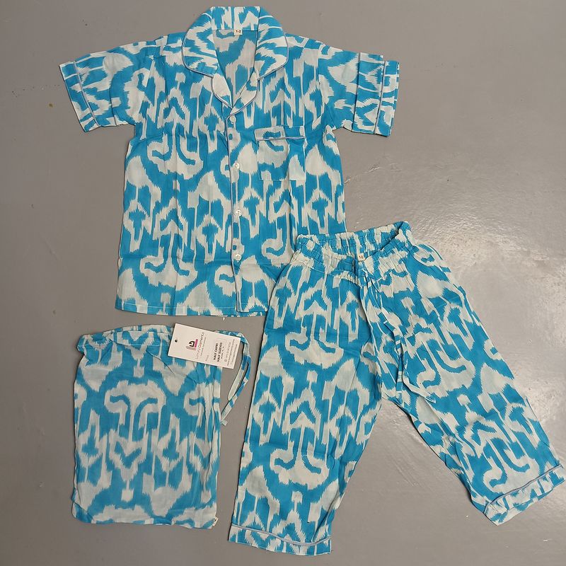 1-2 Year Cotton Half Sleeves Shirt Collar Neck Full Pajama Set