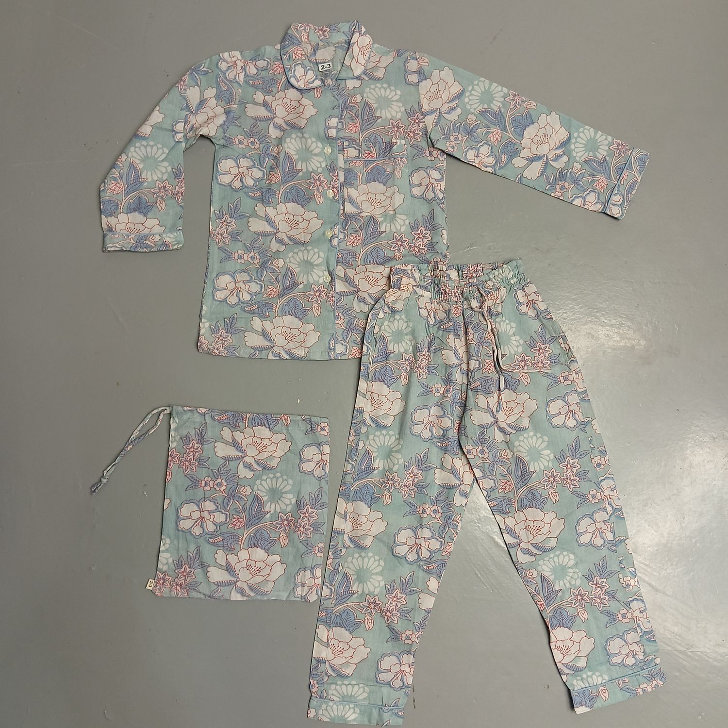 2-3 Year Cotton Full Sleeves Shirt Collar Neck Full Pajama Set