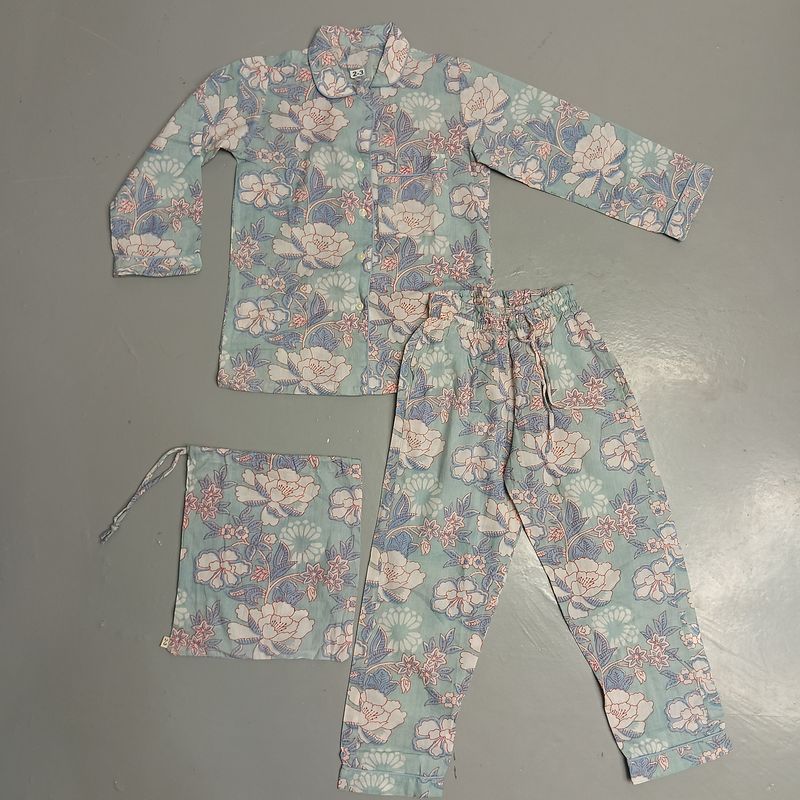 2-3 Year Cotton Full Sleeves Shirt Collar Neck Full Pajama Set